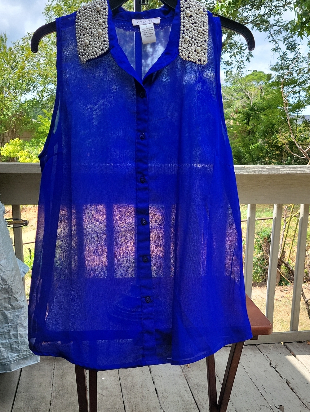 (LOOK!!)DIZZYLIZZY-dazzle + shimmer Royal Blue W/Pearl Collar Sleeveless Blouse